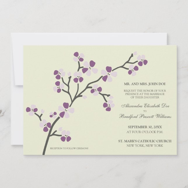 Invitación a la Boda Moderna Cherry Blossom ::viol (Anverso)