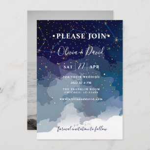 Invitación a la boda moderna cielo azul y estrella
