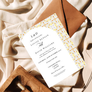 Invitación a la boda moderna clásica amarilla y gr
