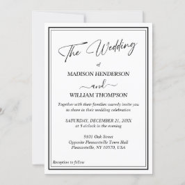 Invitación a la boda moderna clásica en blanco y n