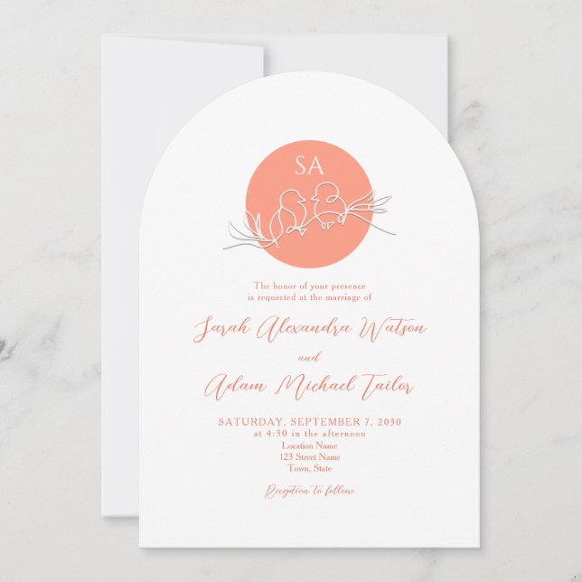 Invitación a la boda moderna con arco de Peach con (Anverso)