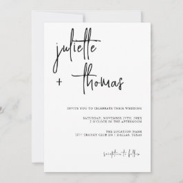 Invitación a la boda moderna con caligrafía elegan