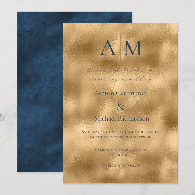 Invitación a la boda moderna con el Monograma de O (Anverso / Reverso)