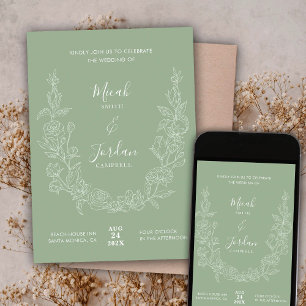 Invitación a la boda moderna con floral