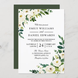Invitación a la boda moderna con flores blancas