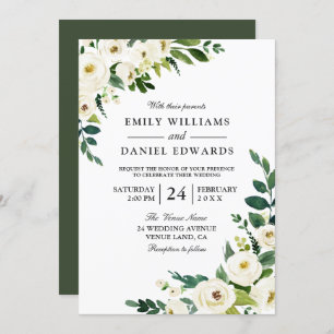 Invitación a la boda moderna con flores blancas
