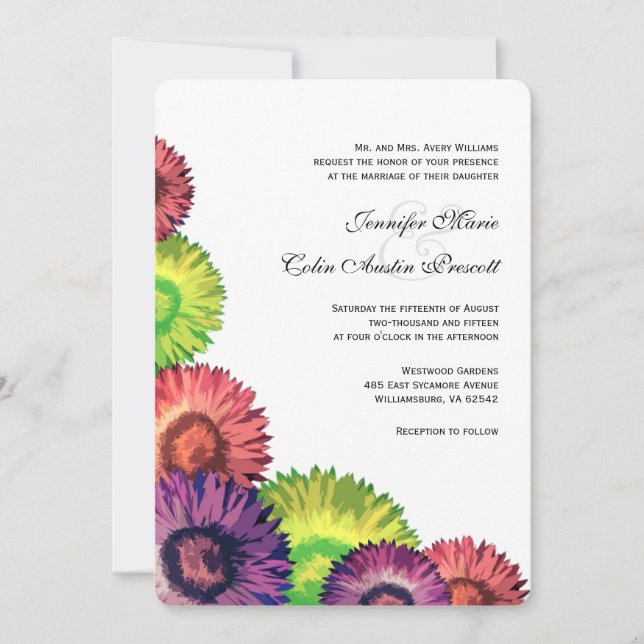 Invitación a la boda moderna con flores de verano  (Anverso)