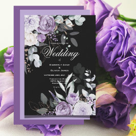 Invitación a la boda moderna con flores moradas y 