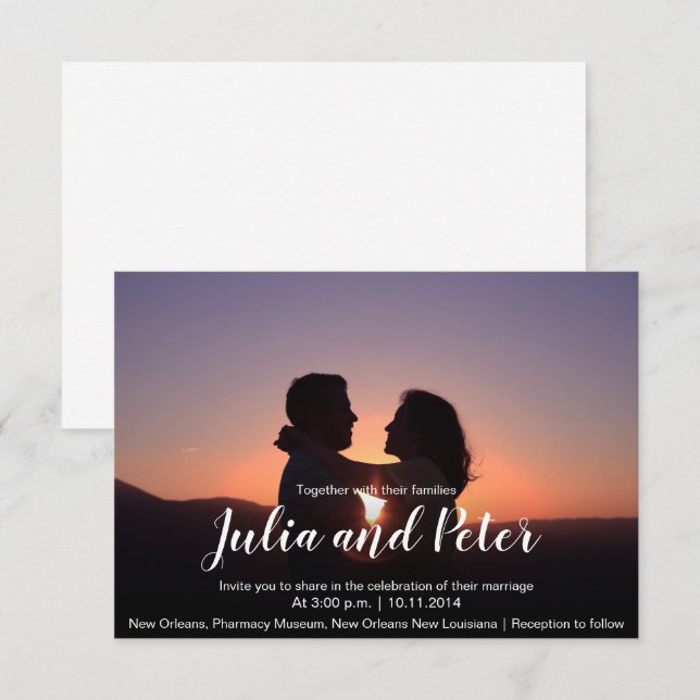 Invitación a la boda moderna con foto de personali (Anverso / Reverso)