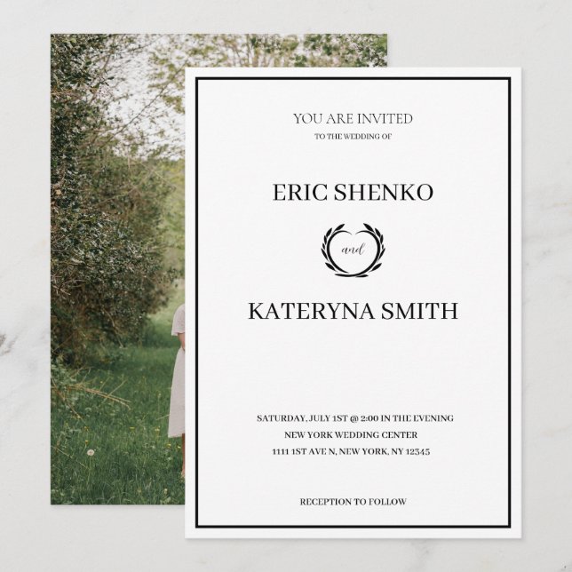 Invitación a la boda moderna con foto en la espald (Anverso / Reverso)