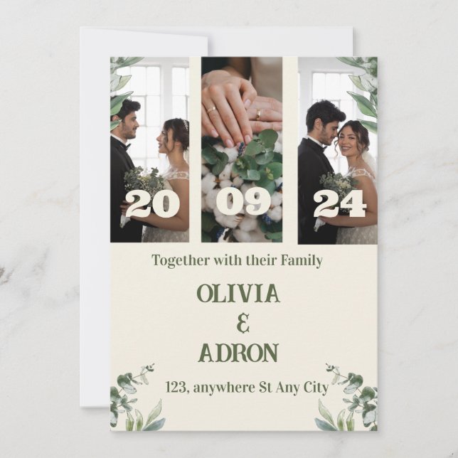 Invitación a la boda moderna con fotos (Anverso)