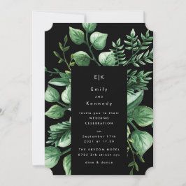 Invitación a la boda moderna con hoja fresca verde