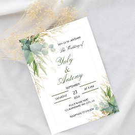 Invitación a la boda moderna con hojas botánicas v