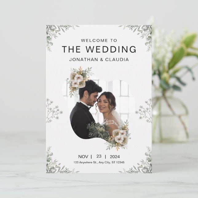 Invitación a la boda moderna con marca de personal (Anverso de pie)