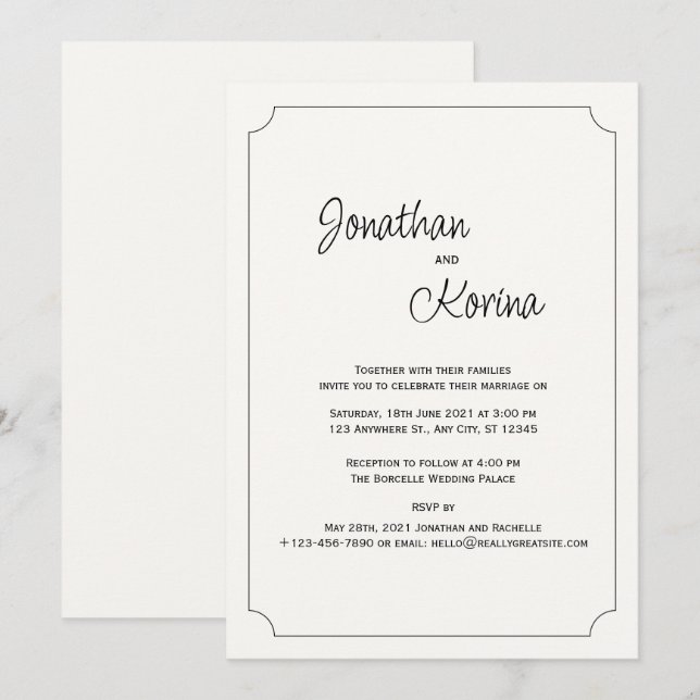 Invitación a la boda moderna con marfil (Anverso / Reverso)