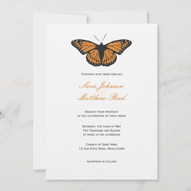 Invitación a la boda moderna con mariposas - Naran (Anverso)