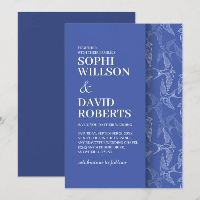 Invitación a la boda moderna con patrón de golondr (Anverso / Reverso)