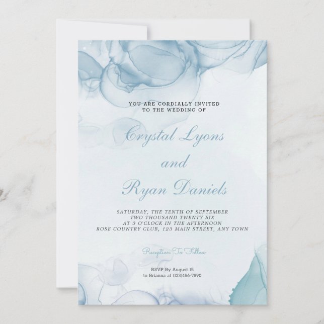 Invitación a la boda moderna con un azul turbio (Anverso)