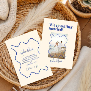 Invitación a la boda moderna crema y azul