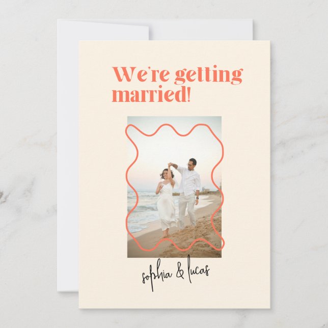 Invitación a la boda moderna crema y Naranja (Anverso)