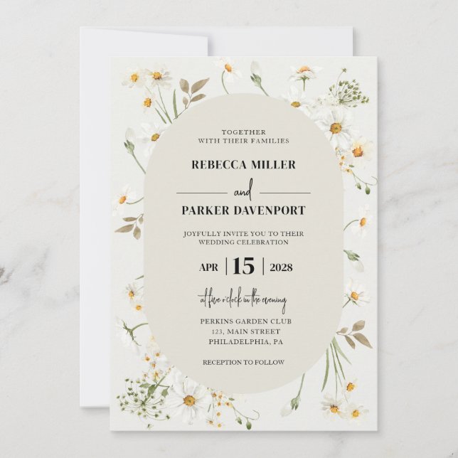 Invitación a la boda moderna Daisy Wildflowers (Anverso)