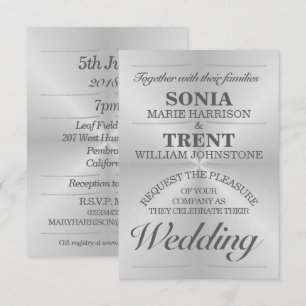 Invitación a la boda moderna de aluminio cepillado