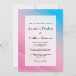 Invitación a la boda moderna de arcoiris azul rosa