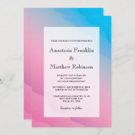 Invitación a la boda moderna de arcoiris azul rosa