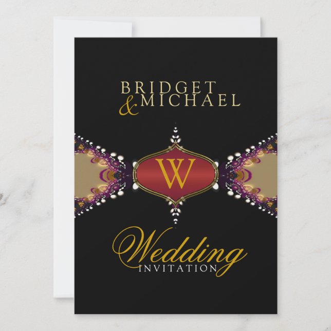 Invitación a la boda moderna de Batik negro con el (Anverso)