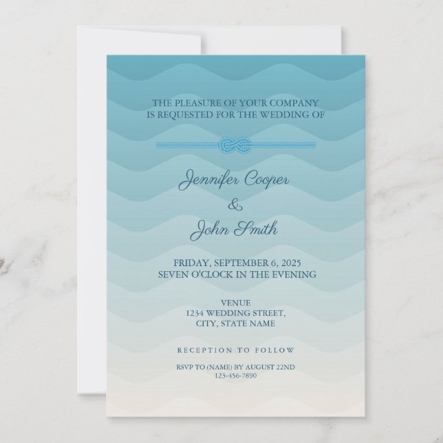 Invitación a la boda moderna de Blue Ombre Pastel  (Anverso)
