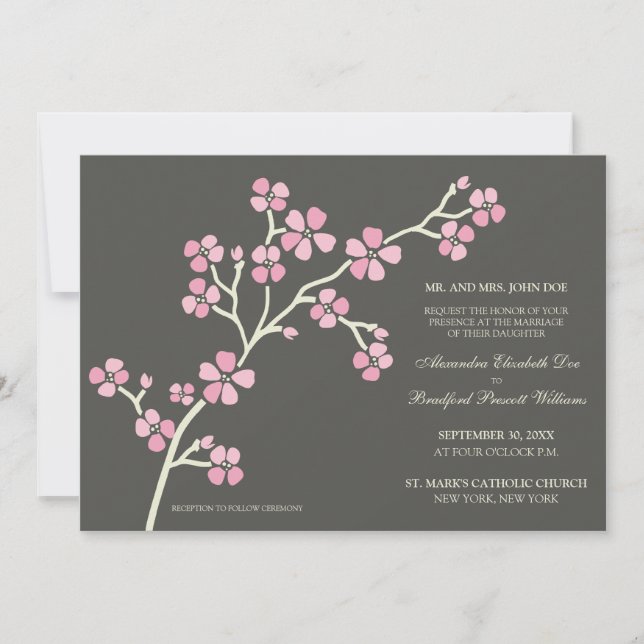 Invitación a la Boda Moderna de Cerezo:: Rosa (Anverso)