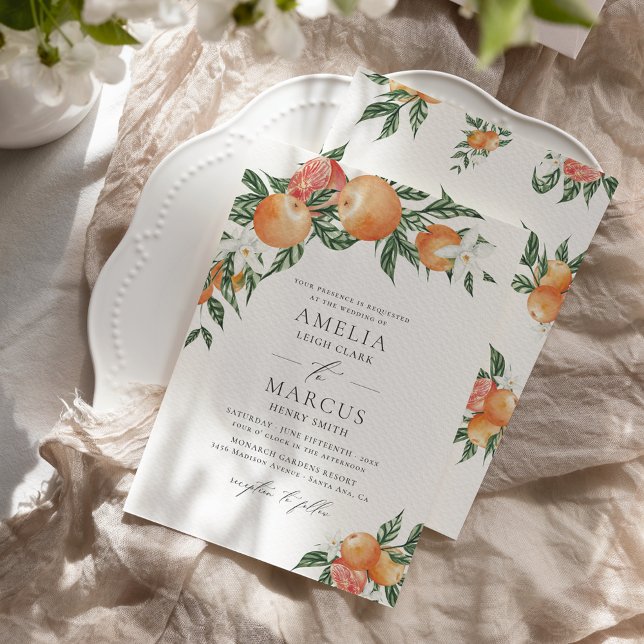 Invitación a la boda moderna de cítricos botánicos (Subido por el creador)