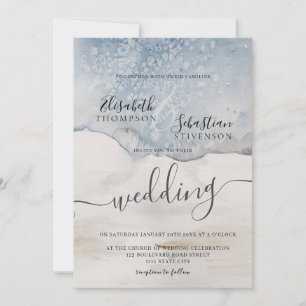 Invitación a la boda moderna de color azul