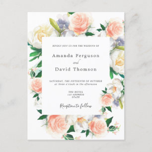 Invitación a la boda moderna de coral blanco flora