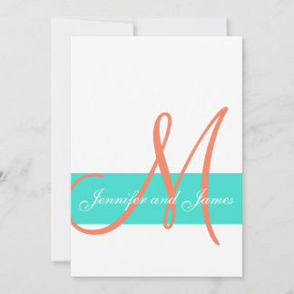 Invitación a la boda moderna de coral y turquesa