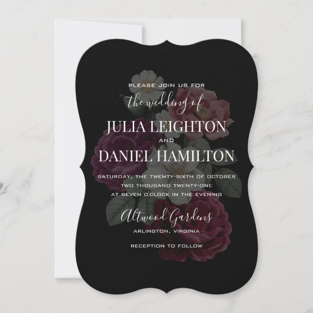 Invitación a la boda moderna de Dark Florals (Anverso)