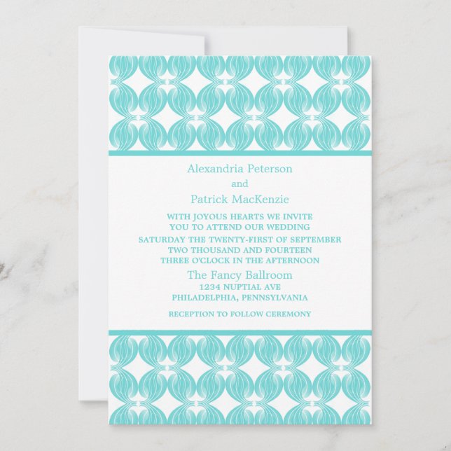 Invitación a la boda moderna de decoro de Aqua (Anverso)