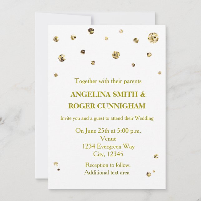 Invitación a la boda moderna de dot Purpurina blan (Anverso)