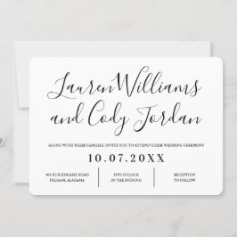 Invitación a la boda moderna de escritura blanca y