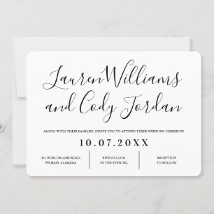 Invitación a la boda moderna de escritura blanca y