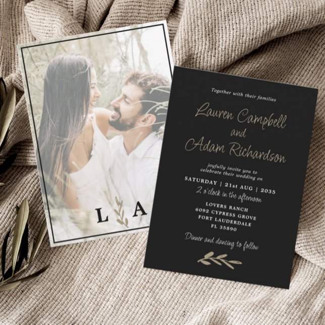 Invitación a la boda moderna de estilo blanco y ne (Subido por el creador)