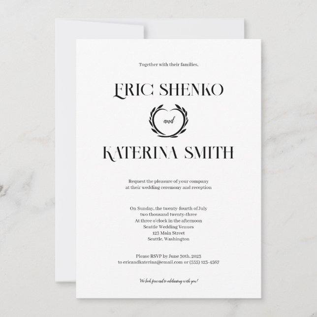 Invitación a la boda moderna de estilo de texto en (Anverso)