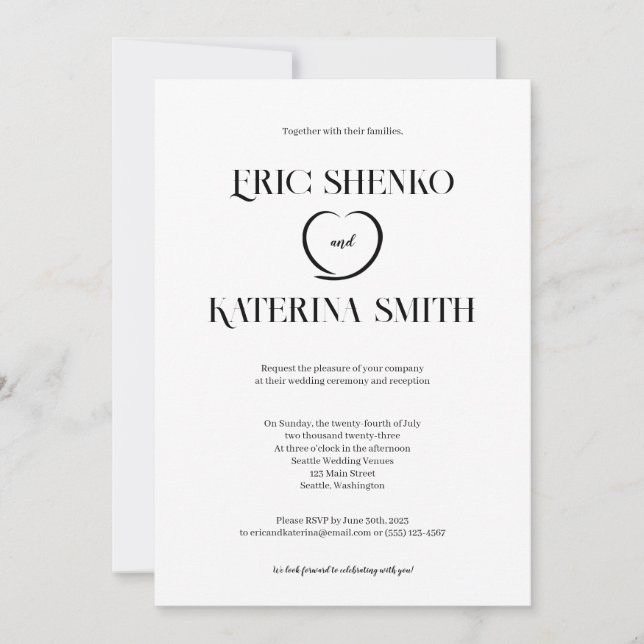 Invitación a la boda moderna de estilo de texto en (Anverso)