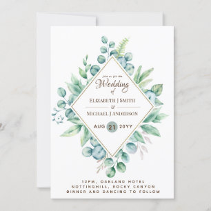 Invitación a la boda moderna de eucalipto de presu