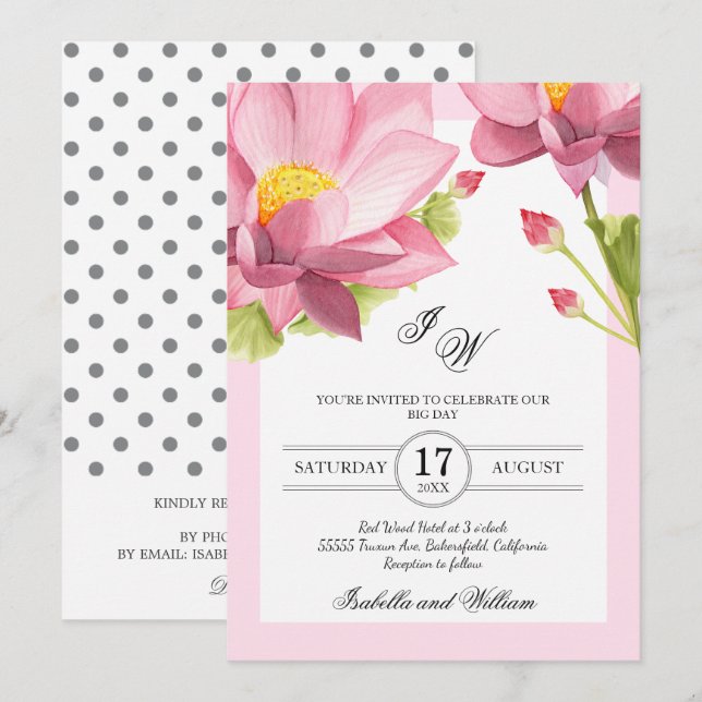 Invitación a la boda moderna de Flores con Flores  (Anverso / Reverso)