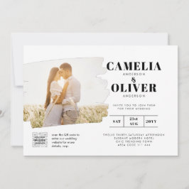 Invitación a la boda moderna de fotos en blanco y 