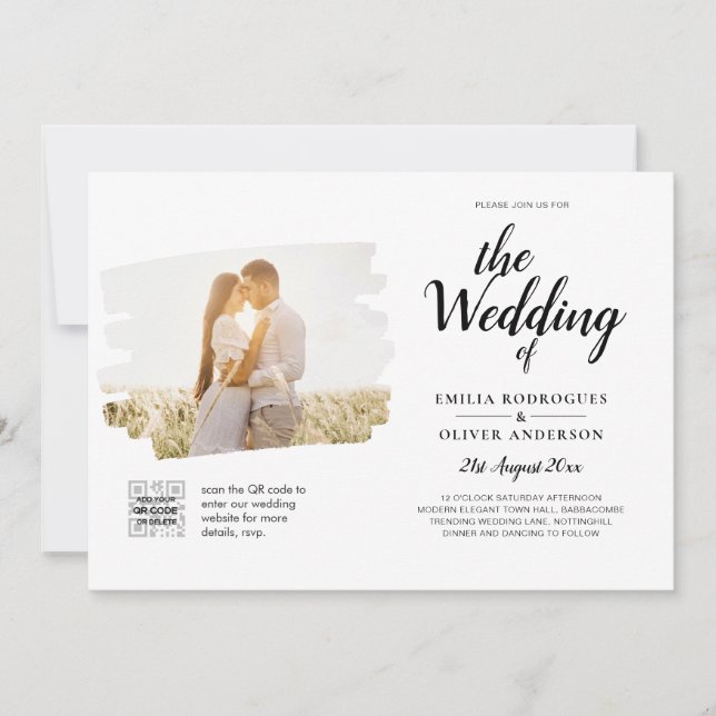 Invitación a la boda moderna de fotos en blanco y  (Anverso)