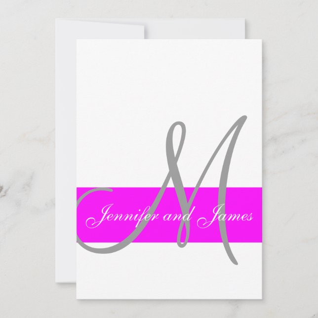Invitación a la boda moderna de fucsia y gris (Anverso)