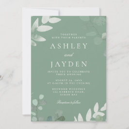 Invitación a la boda moderna de la hoja verde de p