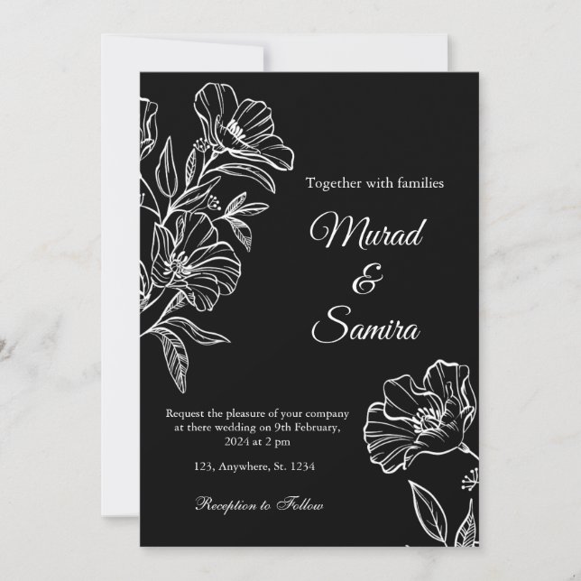 Invitación a la boda moderna de la línea botánica  (Anverso)